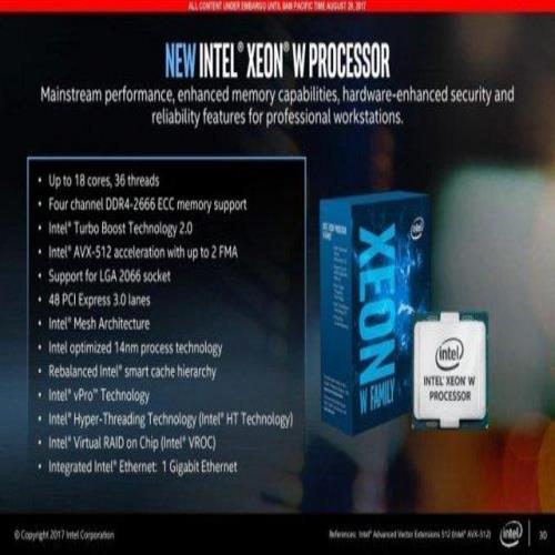 英特尔发布 18 核 Xeon W 处理器